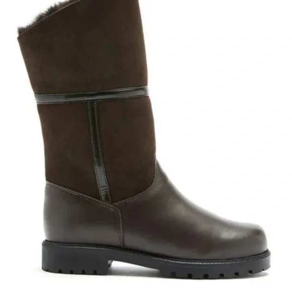 Brown Winter Rain Boots with Chunky Sole and Fuzzy Cuff - Picture 3 of 3